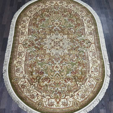 Ковер бельгийский 5135498770 KUNDUZ (Вискоза, зеленый, кремовый) овальный